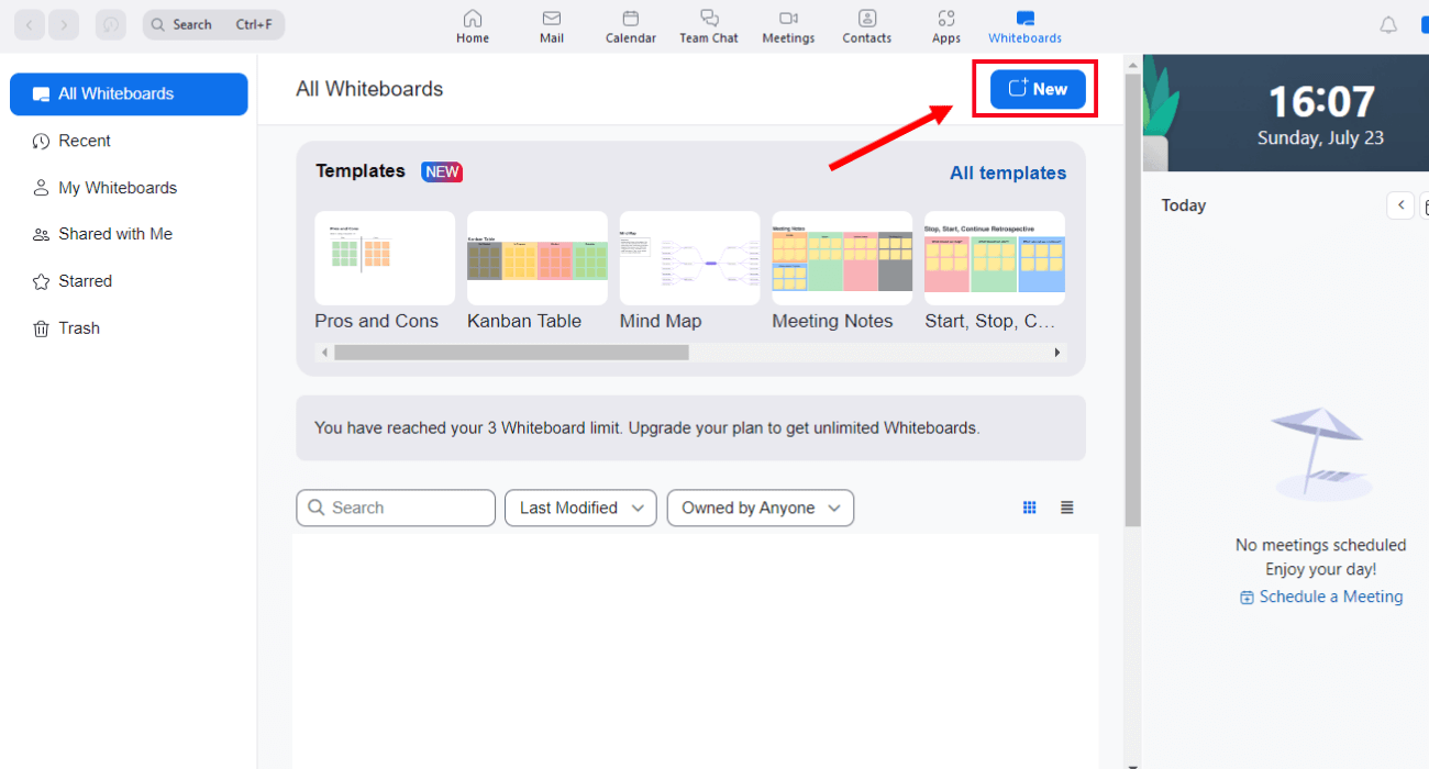 select new in the all whiteboards list