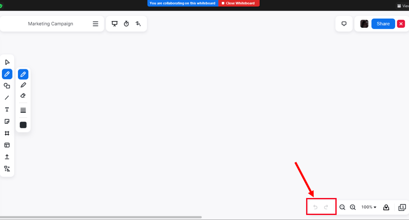 select undo and redo in the bottom corner of the screen