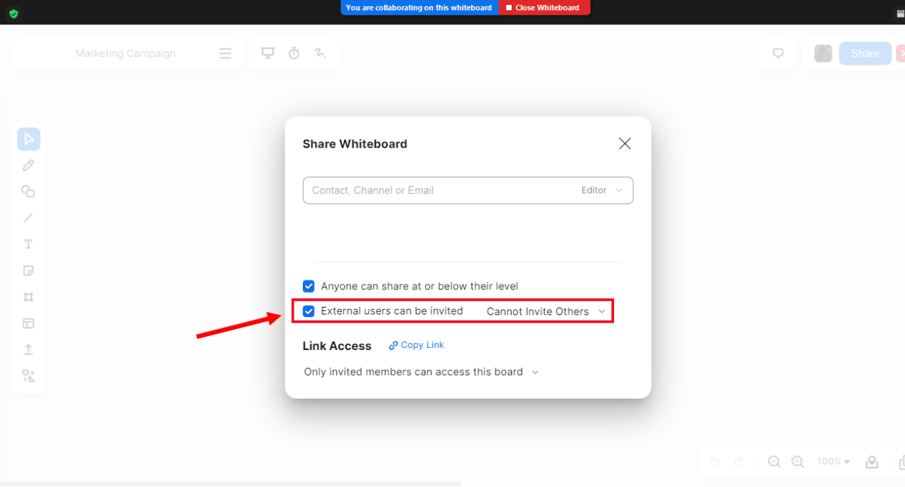 check box next to external users can be invited