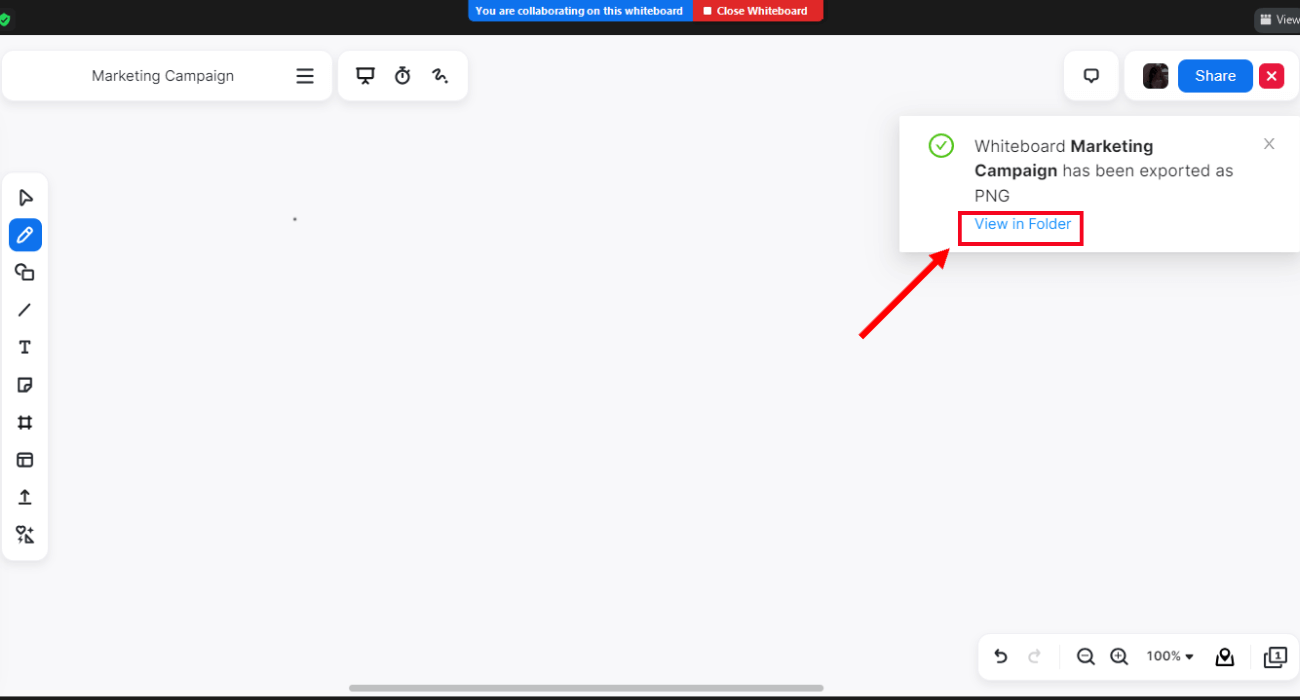 select view in folder to locate the downloaded whiteboard