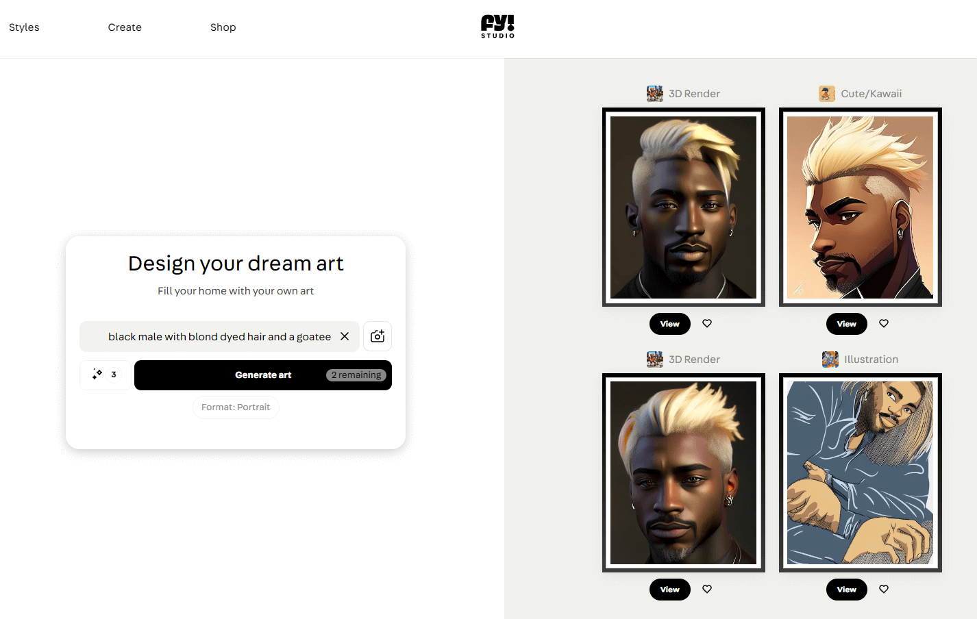 Iamfy’s text to face generator showing a range of artistic styles