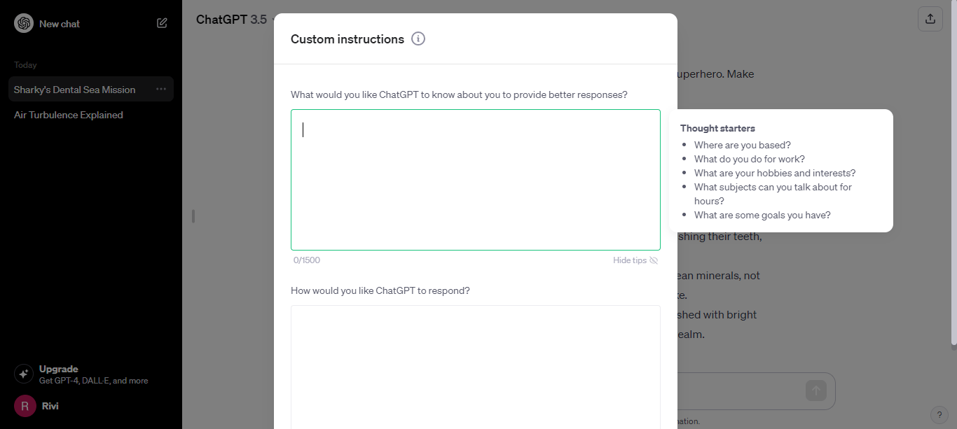ChatGPT custom instructions