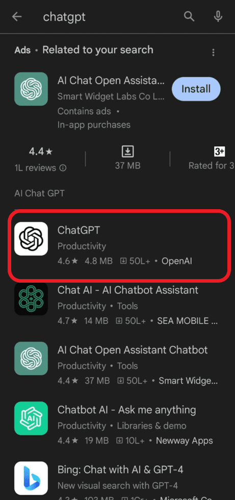 open play store and search for ChatGPT