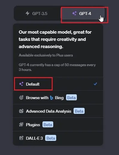 ChatGPT model selection