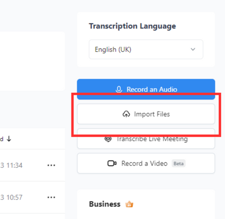 Import audio and video files to transcribe with Notta