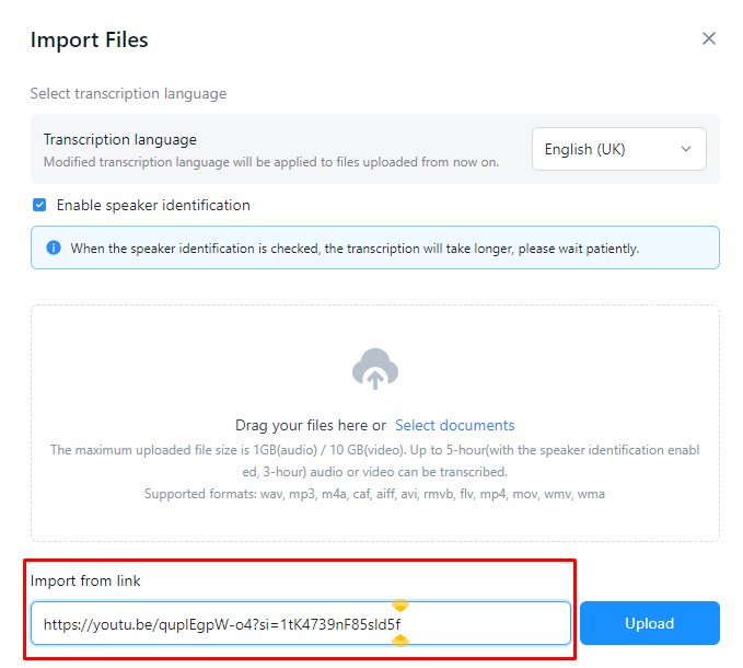 Import your audio or video file for transcription