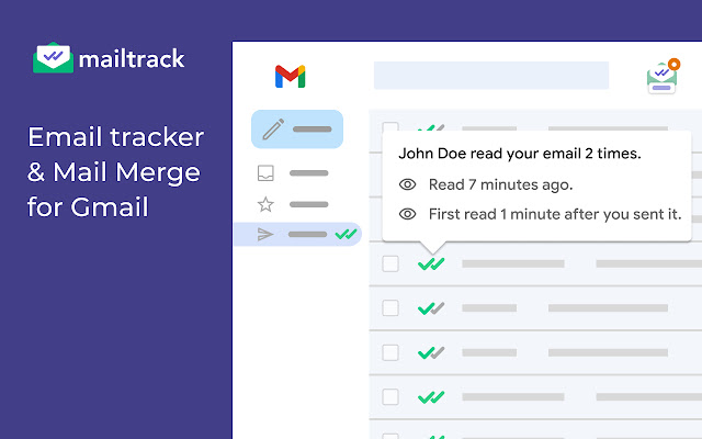 In illustration of Mailtrack indicating a recipient has read an email two times and other details