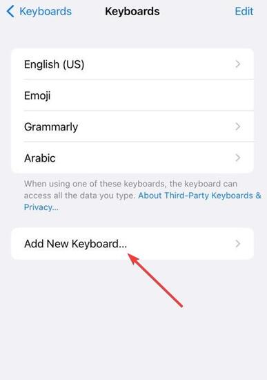 Choose ‘Add New Keyboard’