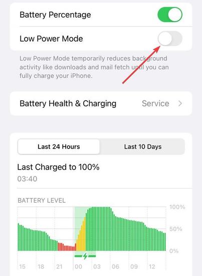 Toggle the switch for ‘Low Power Mode’