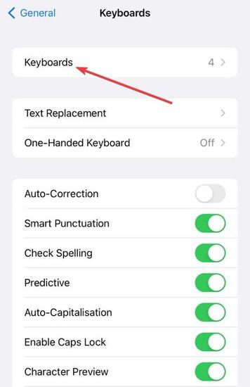select the ‘Keyboards’ option