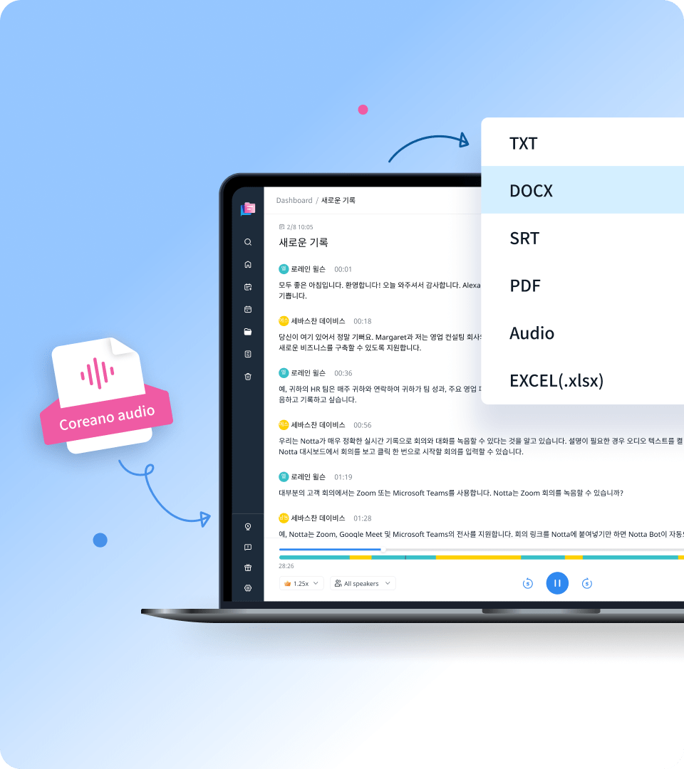 Transcribir audio en coreano a texto