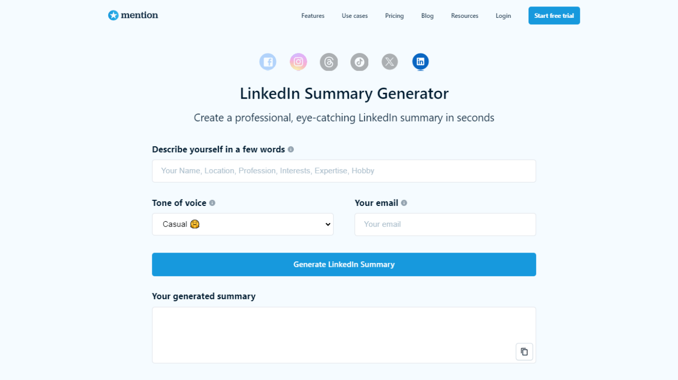 Mention LinkedIn summary generator