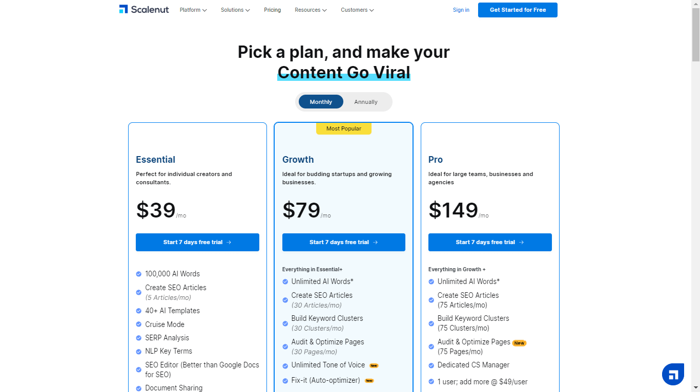 Scalenut pricing and plans