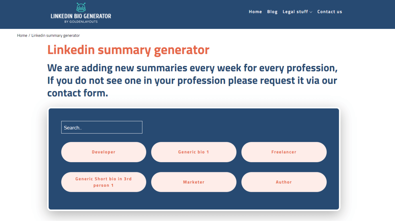 LinkedIn Bio Generator for summary generation