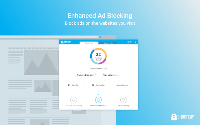 Marketing image for Ghostery about ad blocking features