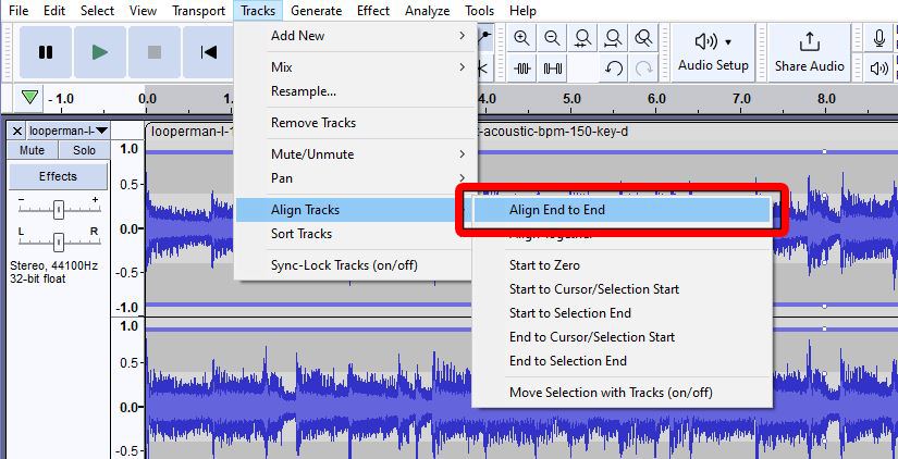 merge multiple audios with audacity