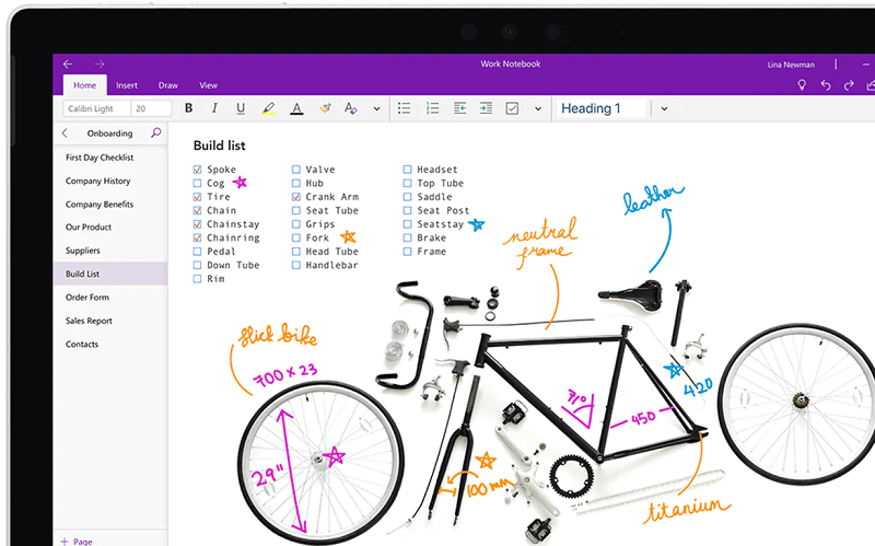 Microsoft OneNote user interface