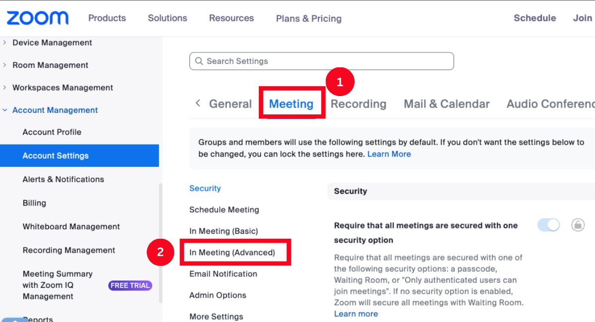 move to meeting tab and click in meeting advanced