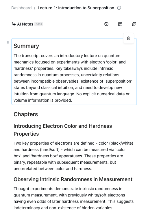 Notes from the lecture generated by Notta AI