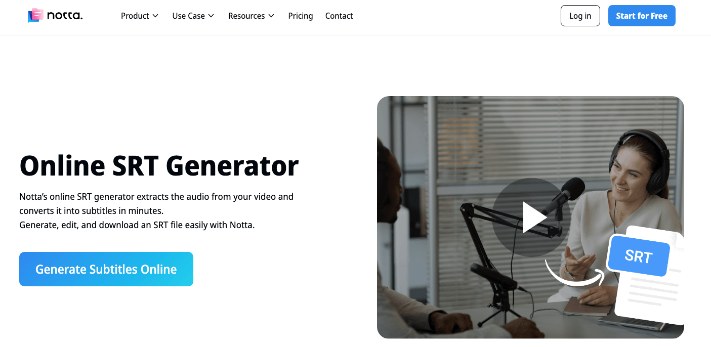 Notta’s SRT Generator page