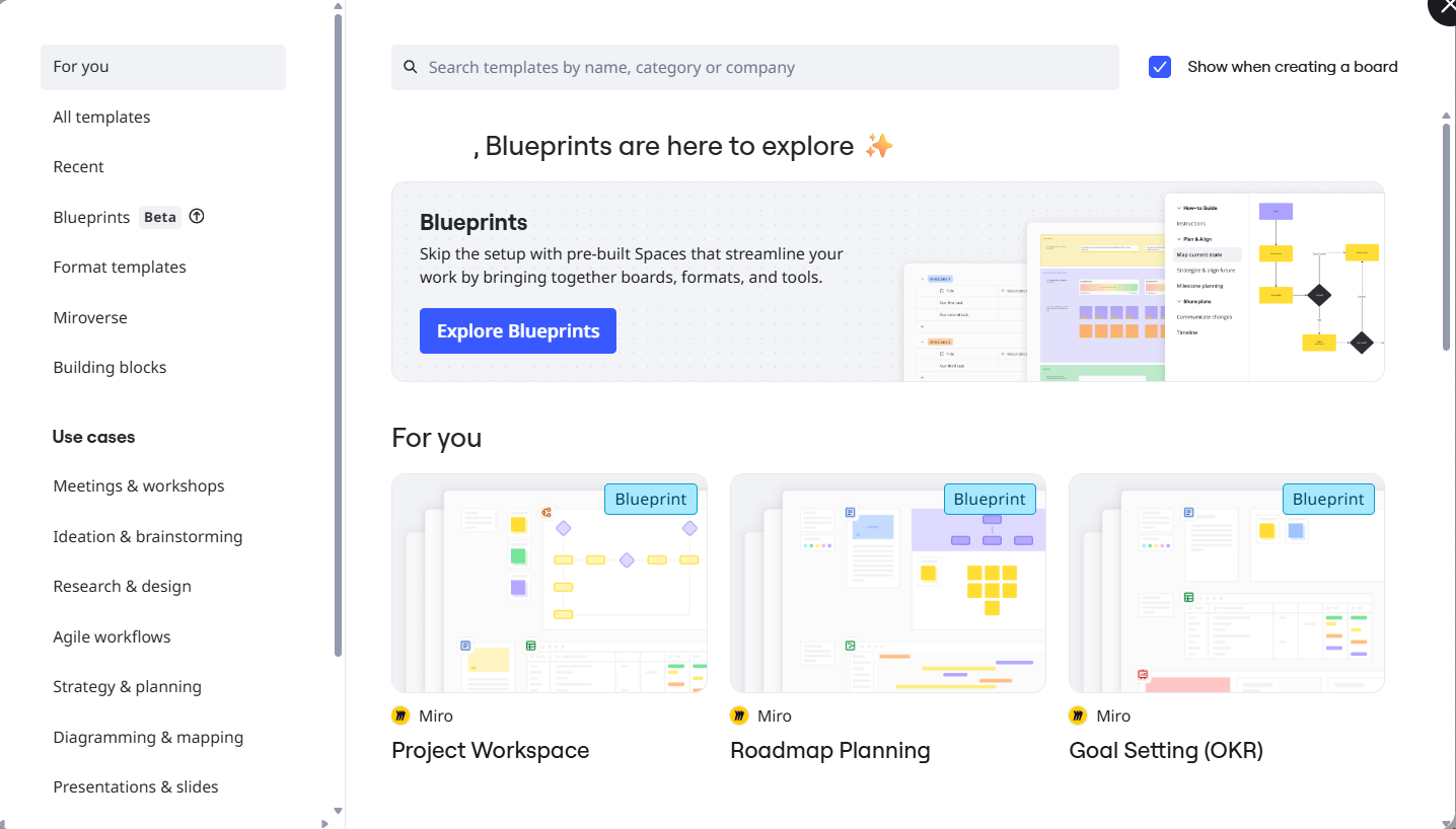 目的に合ったテンプレートを選択する画面が表示されます。自分にあったテンプレートがあればクリックしてみましょう。ここでは右上の「×」をクリックします。
