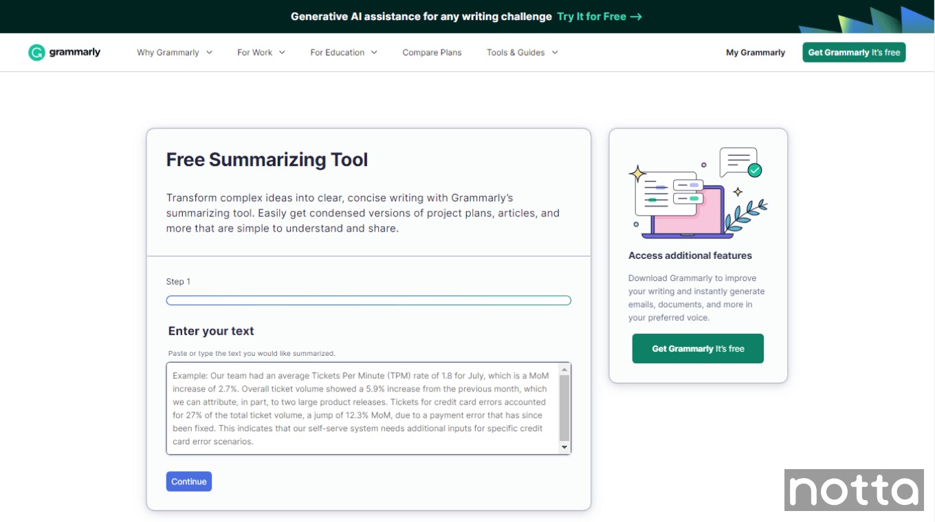 Grammarly free summarizing tool