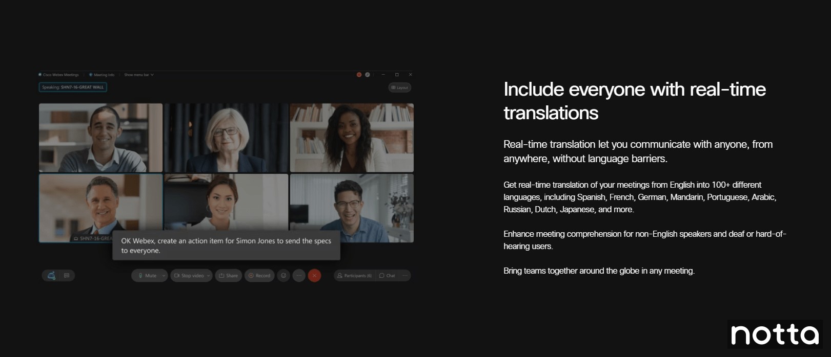 Webex Assistant transcribes meetings in real-time