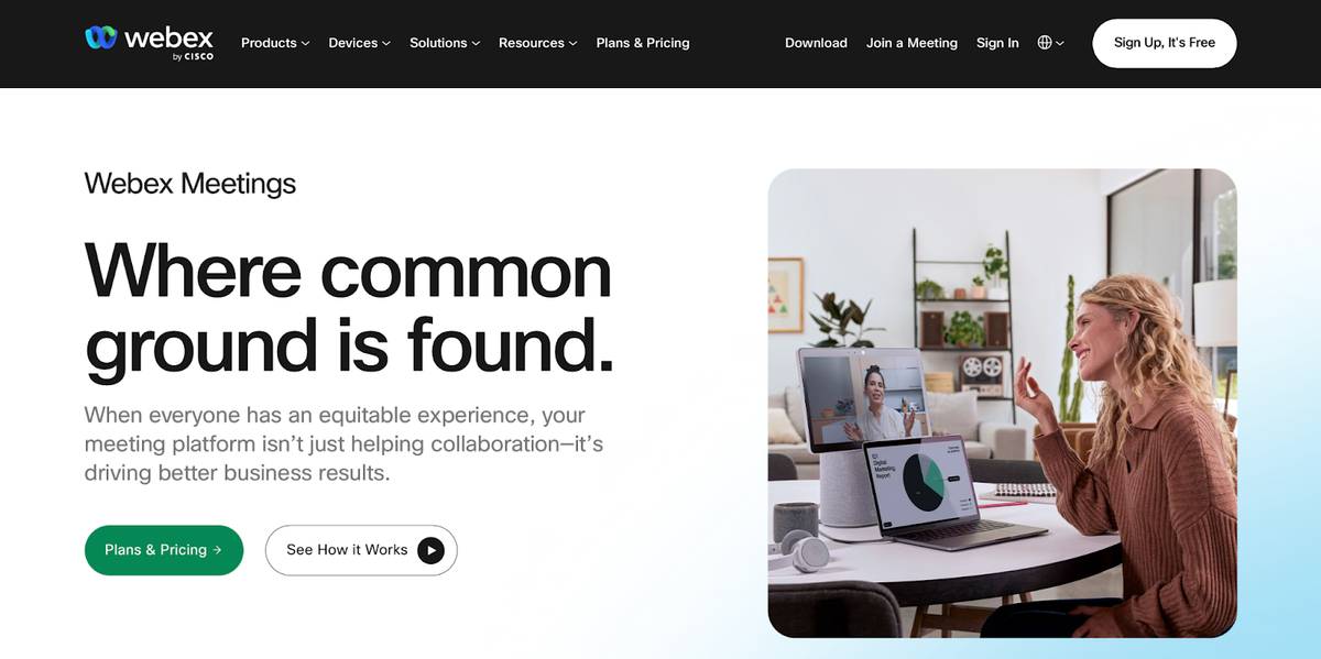 WebexMeetingsの公式サイトのトップページ