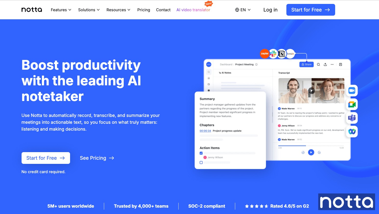 Notta AI meeting notetaker homepage