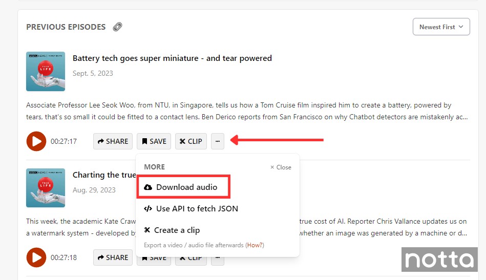 Downloading an MP3 file of a Spotify podcast