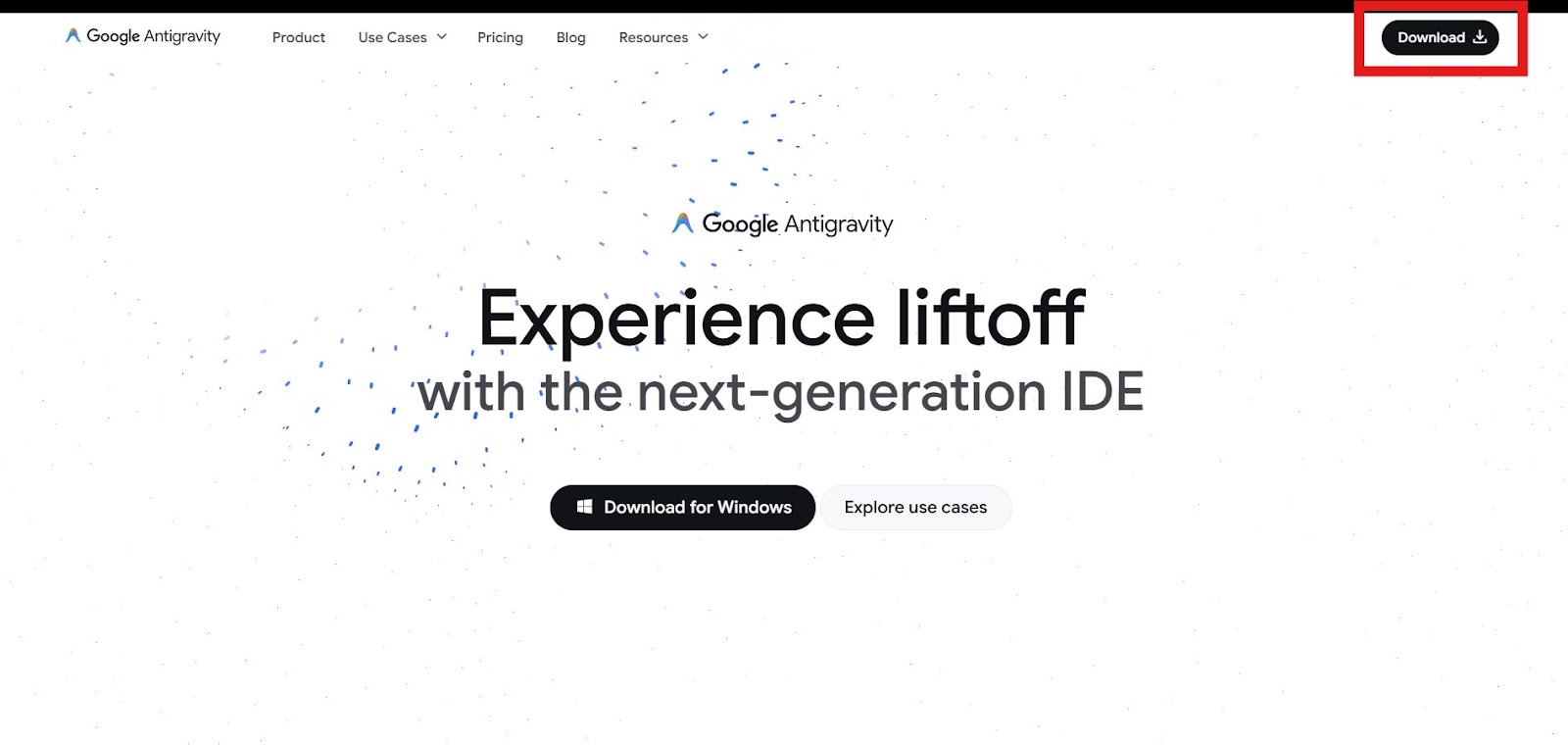 Google Antigravityの公式サイトにアクセスし画面にある「Download」ボタンをクリックします