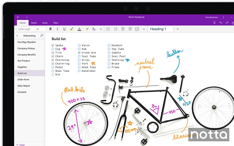 Microsoft OneNote user interface