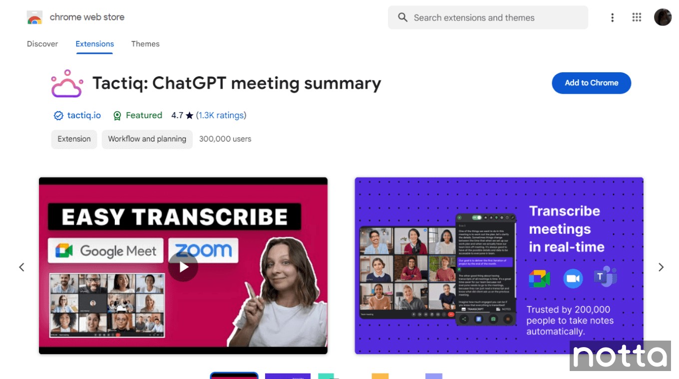 Tactiq ChatGPT meeting summary generator