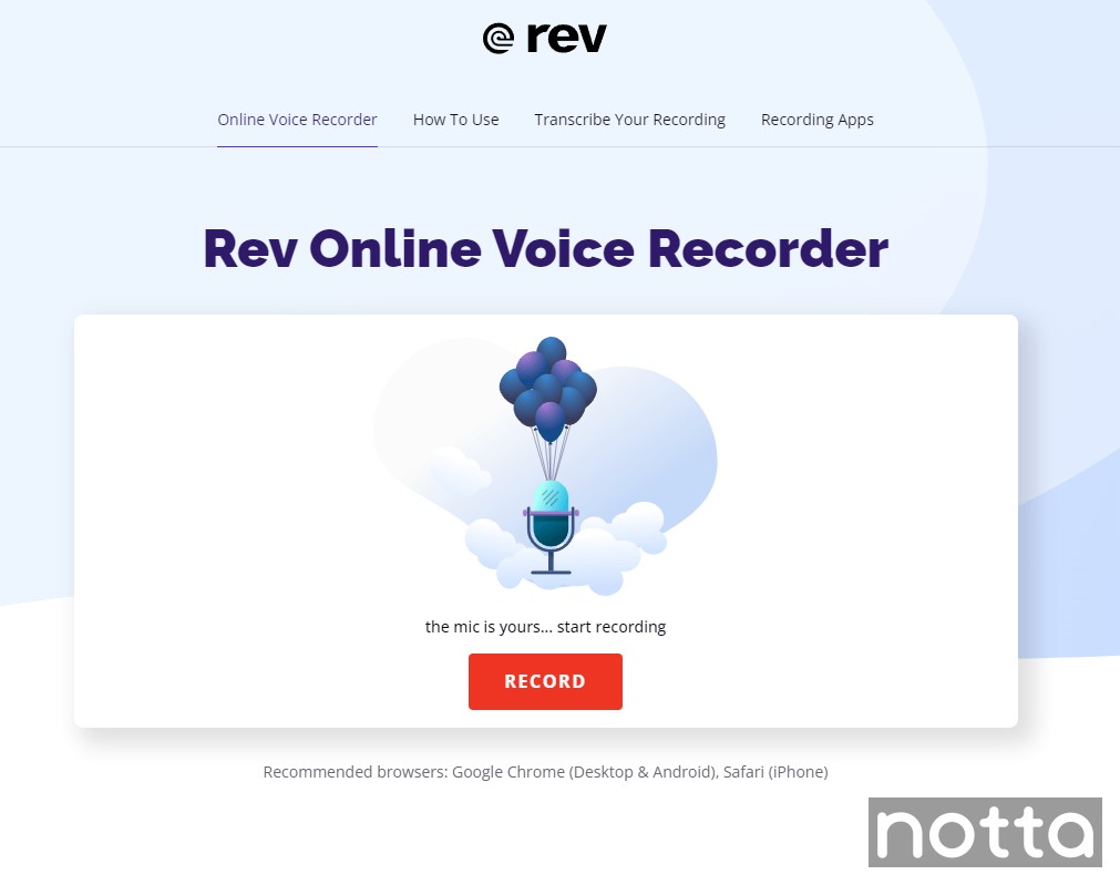 Record directly onto Rev to get AI or human transcription