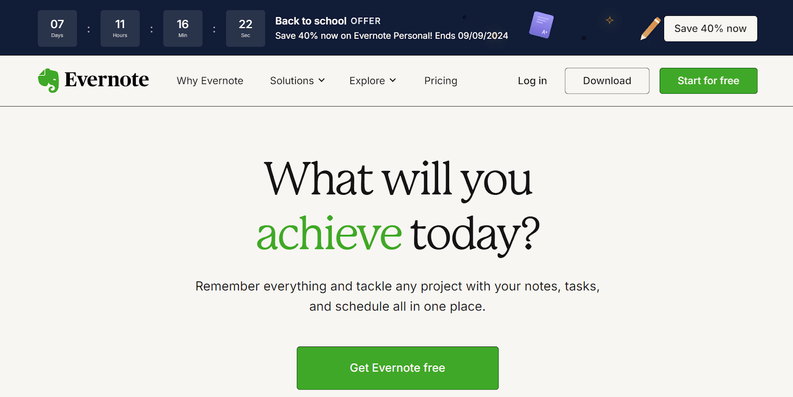 Evernote homepage