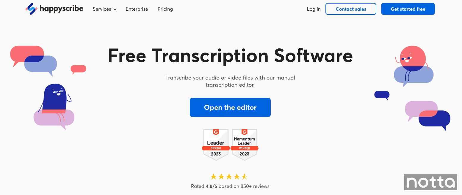 The Happy Scribe free transcription page