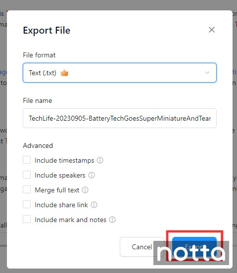 Choose your transcription file format