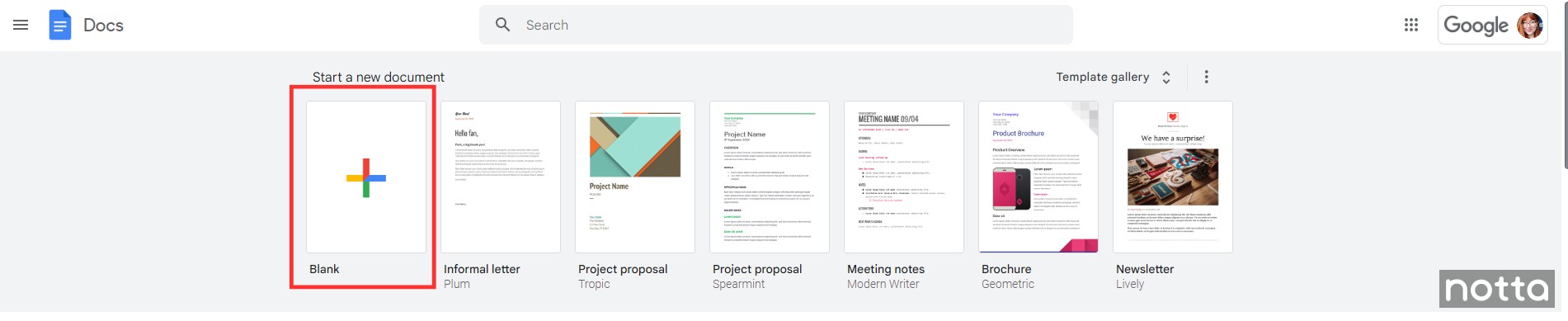 Create a blank document in Google Docss