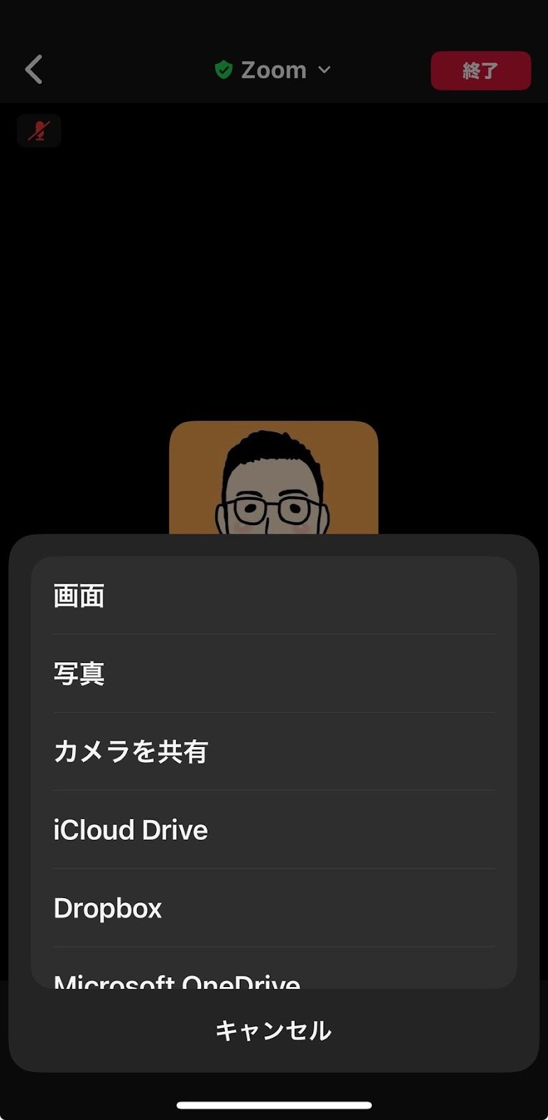 共有したい項目を選択する：メニューリストが下から表示されます。特定の写真やWebサイトだけを見せたい場合は、「写真」や「WebサイトURL」を選ぶことも可能です。