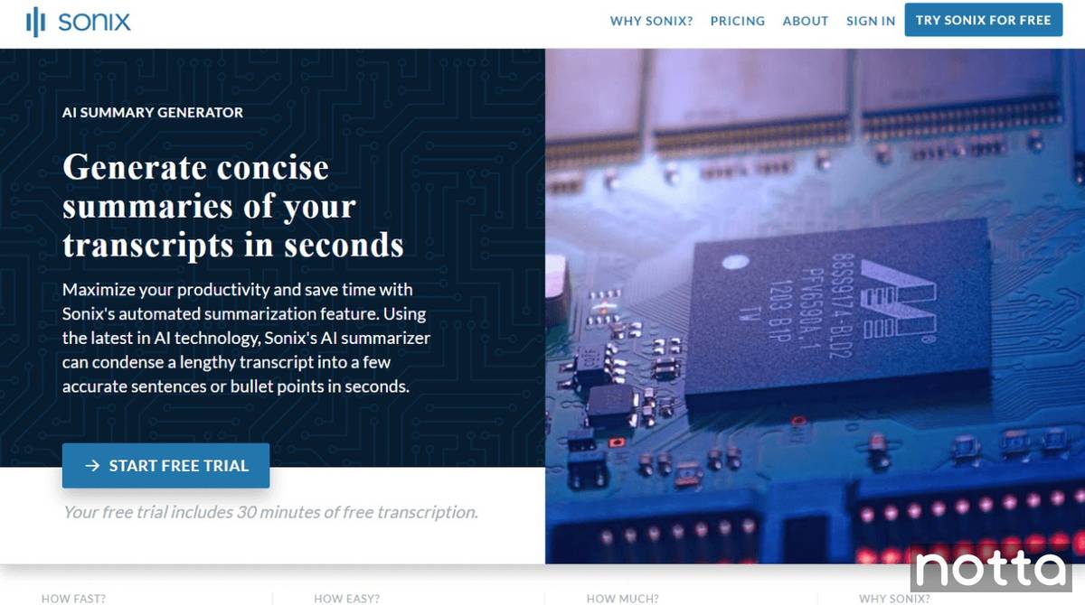 Sonix for generating concise summaries