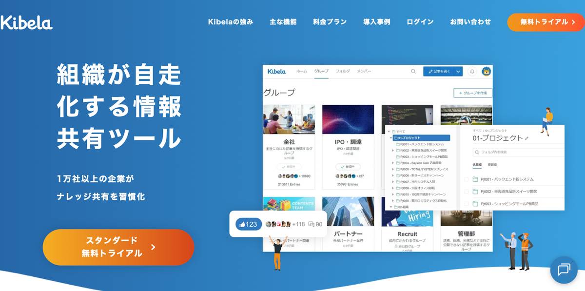 Kibela 公式サイトのトップページ