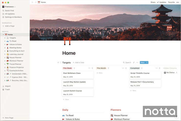 Notion user interface