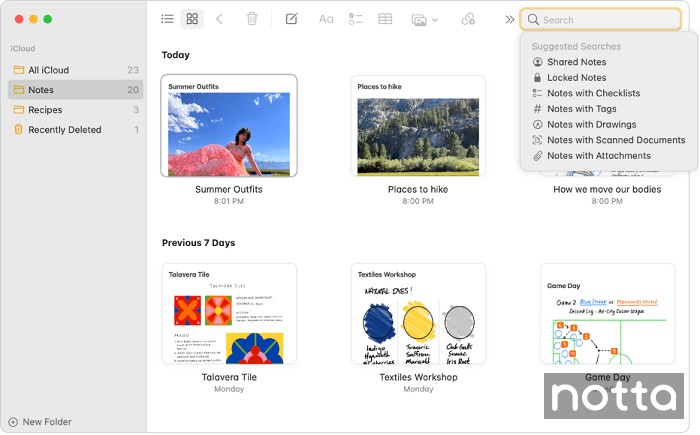 Apple Notes user interface
