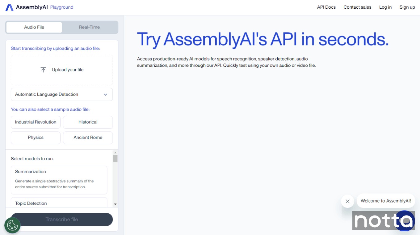 AssemblyAI Playground for audio summary