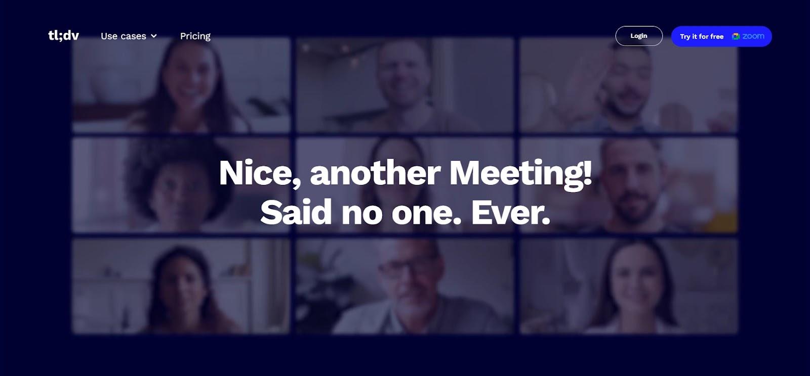Screenshot of the tl;dv homepage