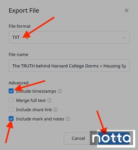 ‘Include mark and notes’