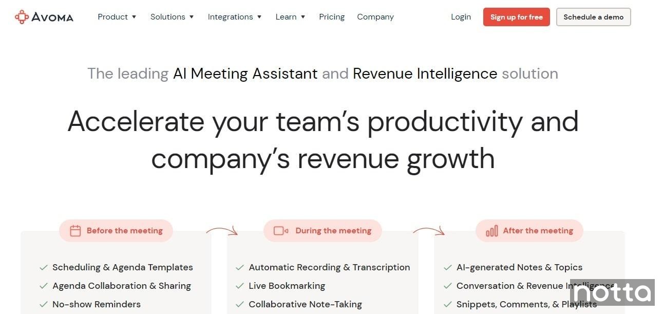 Avoma homepage