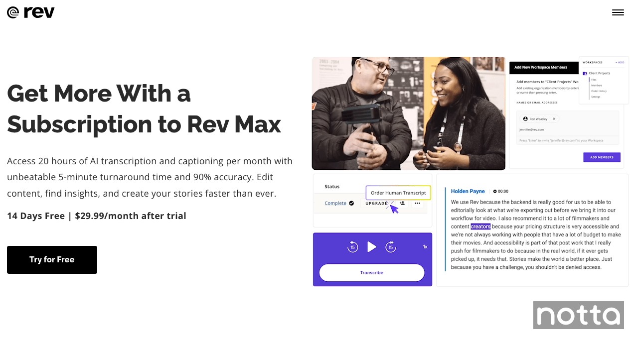 The Rev Max landing page