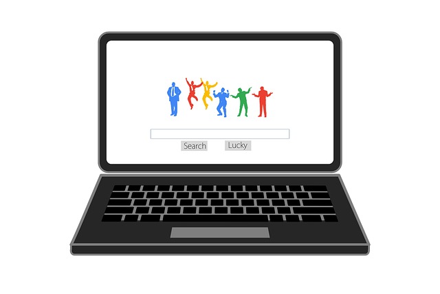 Google風のロゴと検索バーが表示されたノートパソコンのイラスト。NotebookLM vs Geminiの違いを検索して調べることを連想させる。