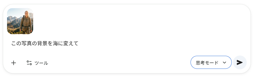 次に、「この写真の背景を海に変えて」のように具体的な指示を入力して送信します。
